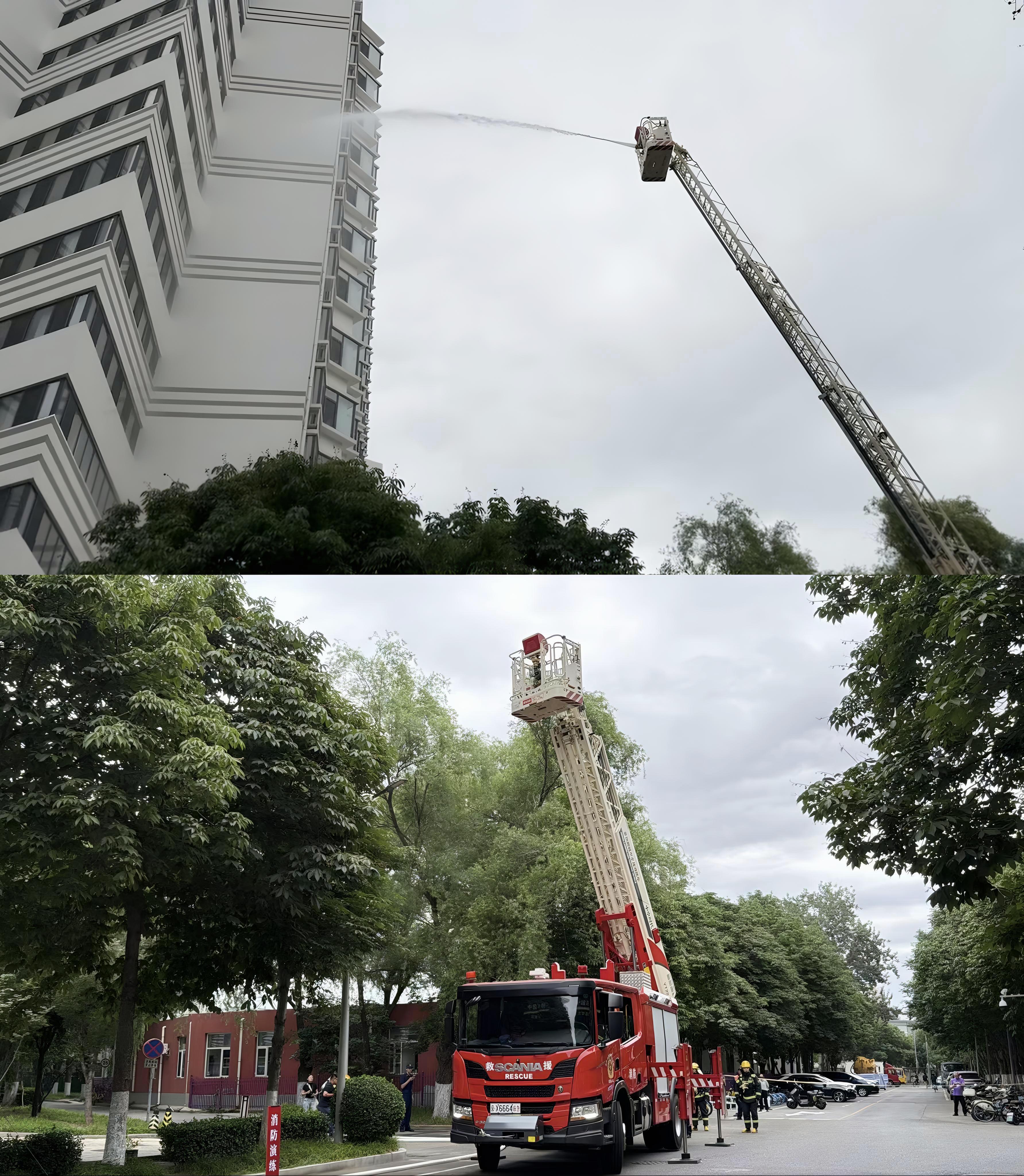 20260629-永利集团304官网开展2026年高层学生公寓综合消防演练-张洋-消防车实施高层外围出水作业.jpg